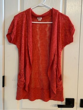Mossimo Supply Co. Coral-Red Short-Sleeve Open-Front Cardigan